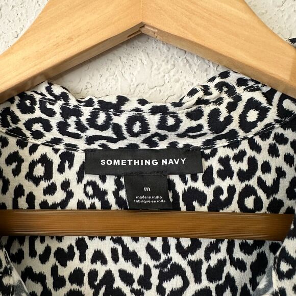 SOMETHING NAVY Leopard Print Button-Up Long Sleeve Shirt in Cream/Black - Picture 7 of 10